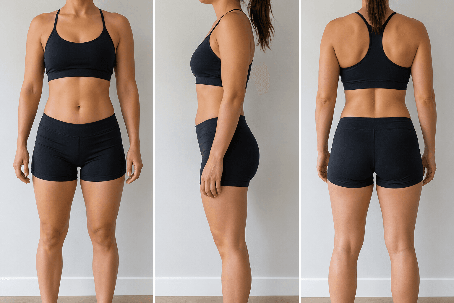 Front, side, and back body scan proof views