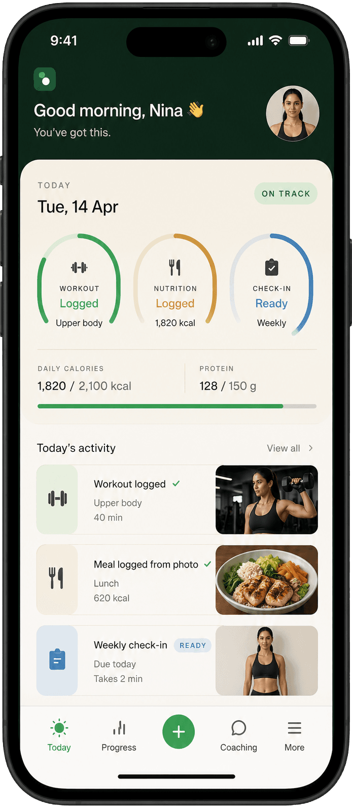 Phone preview of the client coaching app